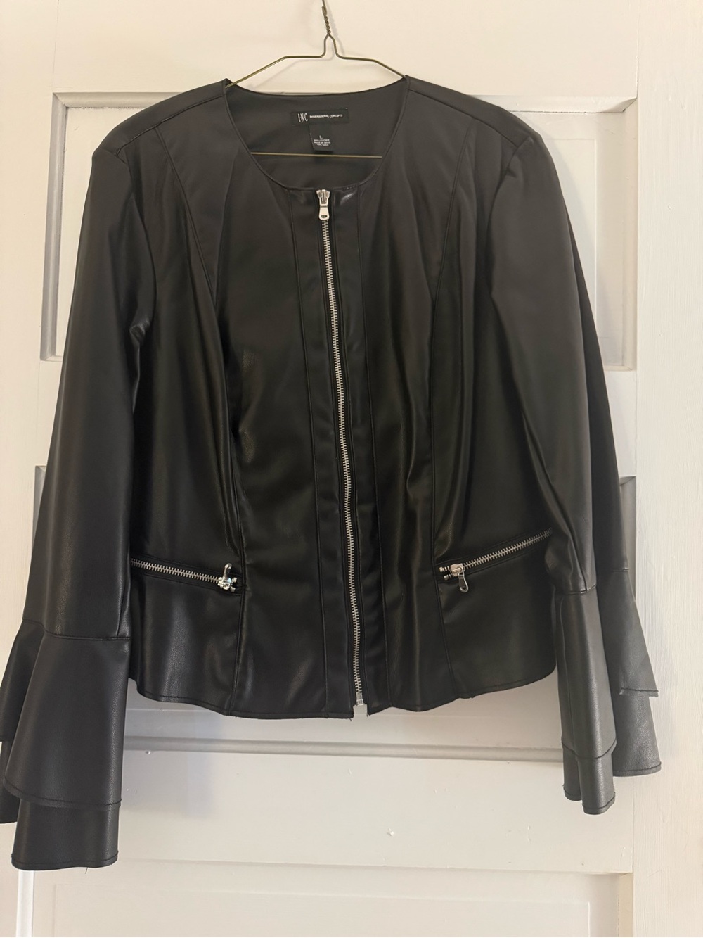 INC Black Faux-Leather Zip Front Jacket